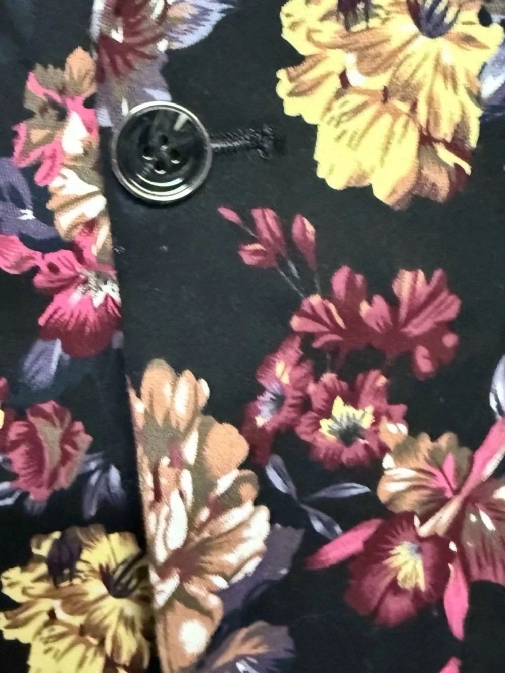 Men’s XL Black Floral Print Blazer Sport Coat Single Button Statement